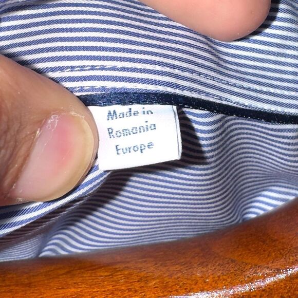 Eton Contemporary Blue Bengal Striped Twill Semi Spread Dress Shirt XL 17 - Picture 3 of 9